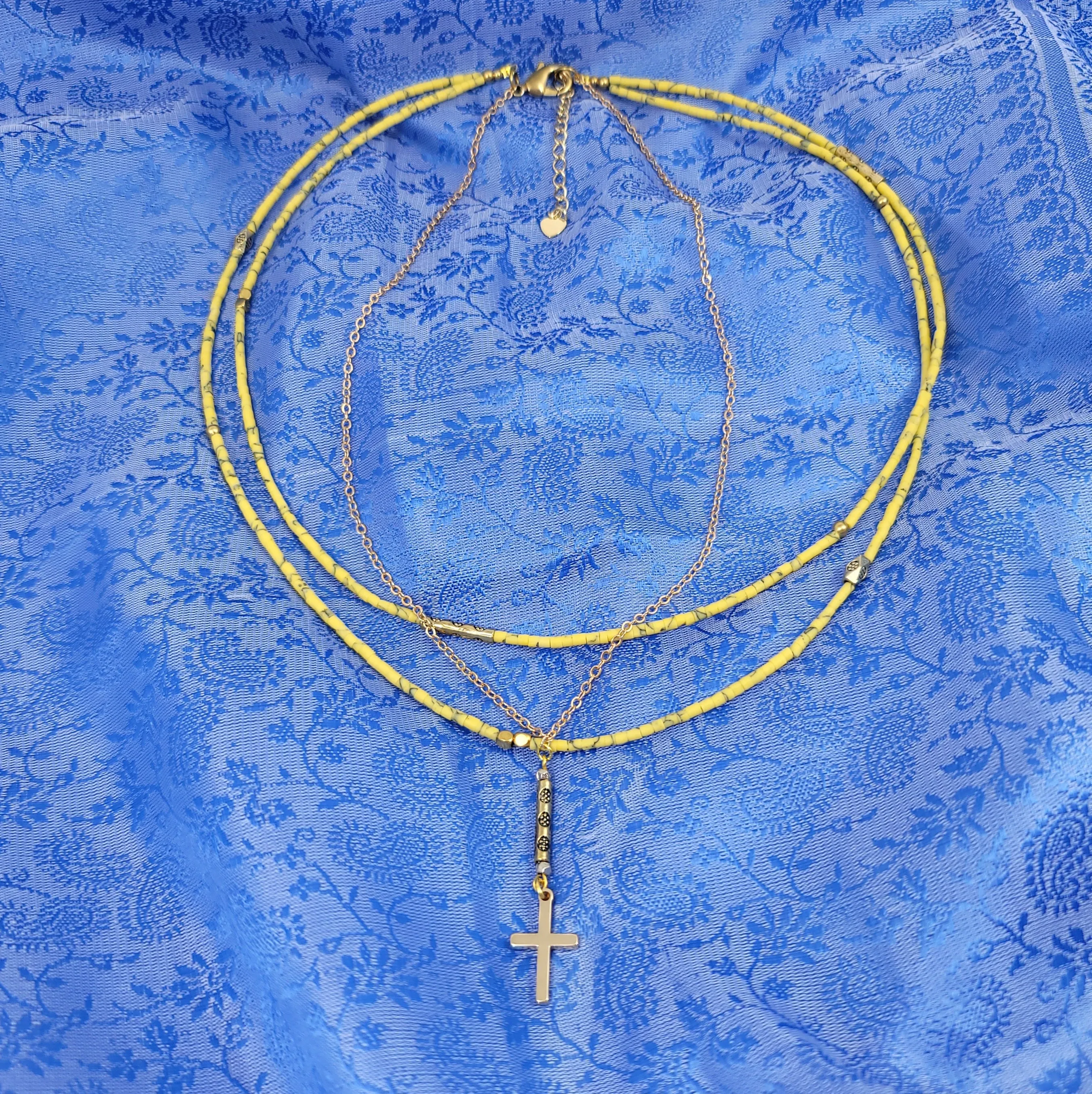 Yellow Rondelle Cross Necklace