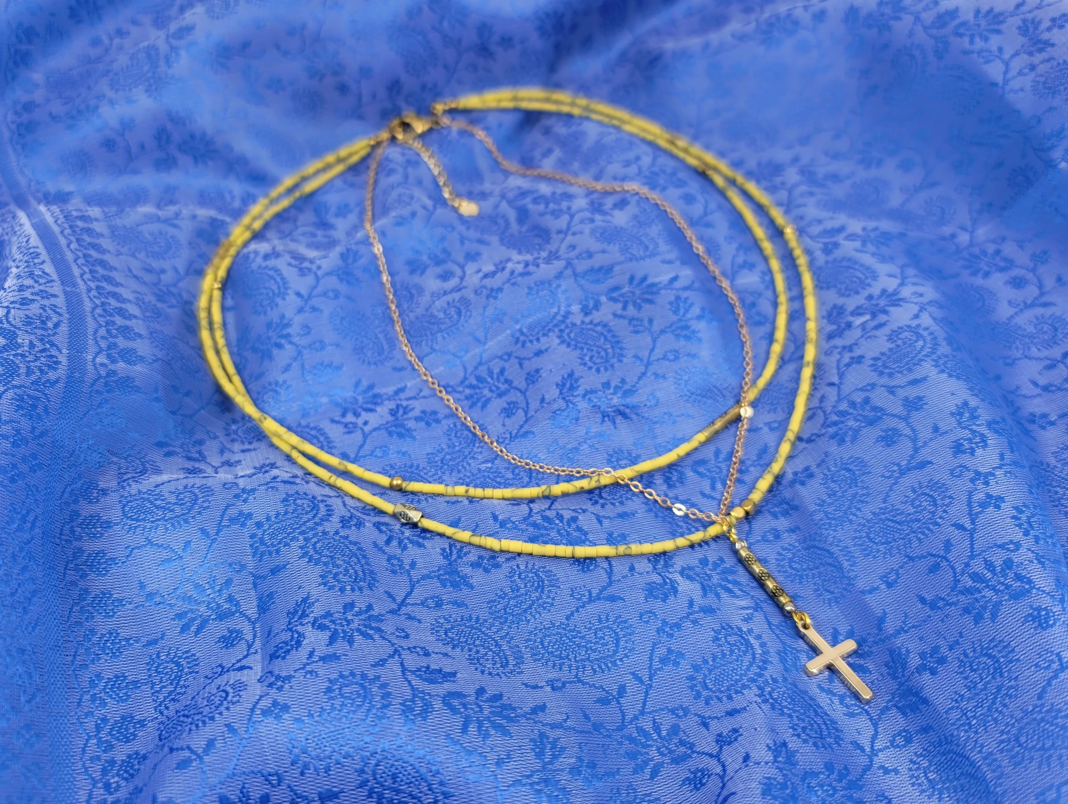 Yellow Rondelle Cross Necklace