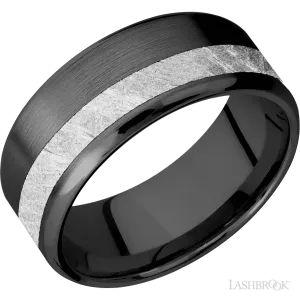 Zirconium Band with Satin , Polish Finish and Meteorite Inlay - 9MM